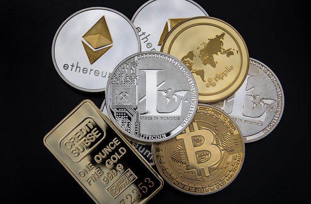 picture of gold, bitcoin, and crypto coins