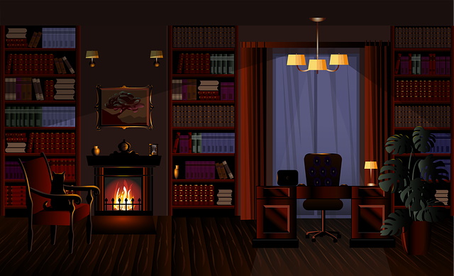 cartoon image of home library