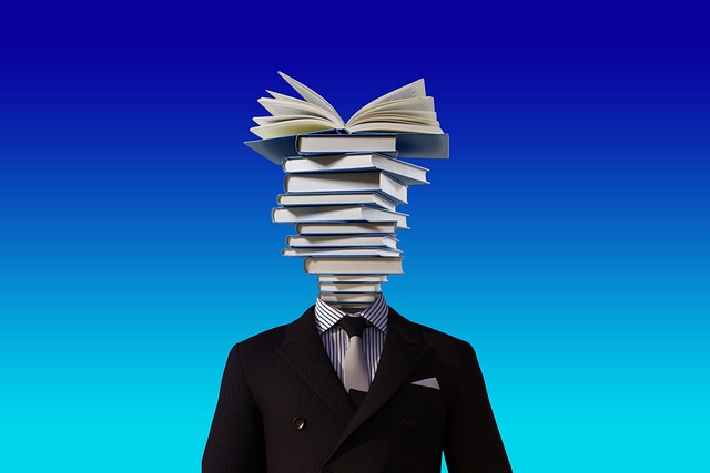 picture of man with head replaced with books