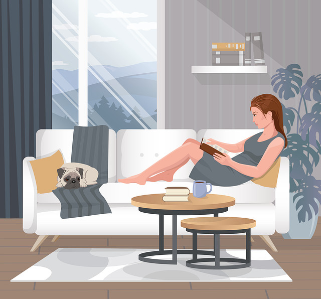 cartoon of lady doing some morning reading