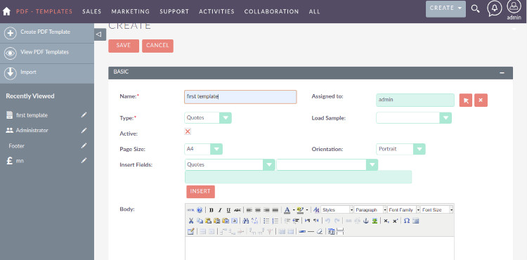 screenshot of suitecrm