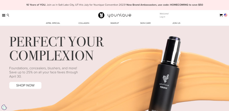 screenshot of younique website